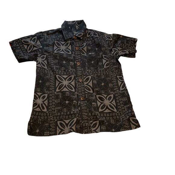 Tonoa Button Up Shirt Black Gray Hawaii Tribal Pattern Boy Size 10 - Picture 1 of 12